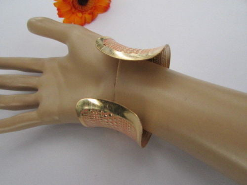 Gold Metal Cuff Wide Bracelet Pink Polka Dot Peach Colored Pattern New Women Fashion Jewelry Accessories - alwaystyle4you - 6