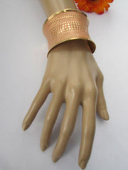 Gold Metal Cuff Wide Bracelet Pink Polka Dot Peach Colored Pattern Women Fashion Jewelry Accessories - alwaystyle4you - 8