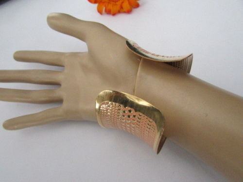 Gold Metal Cuff Wide Bracelet Pink Polka Dot Peach Colored Pattern New Women Fashion Jewelry Accessories - alwaystyle4you - 9