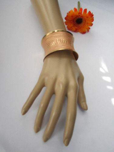 Gold Metal Cuff Wide Bracelet Pink Polka Dot Peach Colored Pattern New Women Fashion Jewelry Accessories - alwaystyle4you - 10