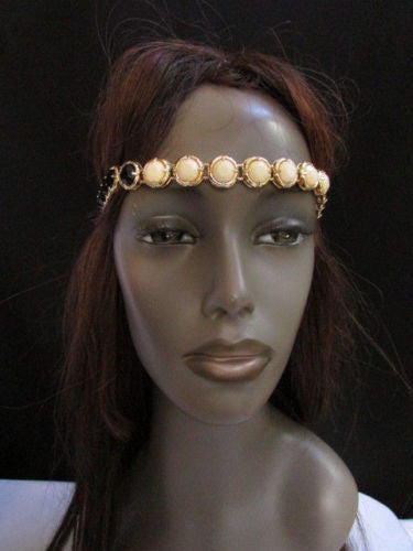 Elastic Head Chain Silver Cream Black White Blue Teal Beads Hair Piece Jewelry Women Wedding Accessories