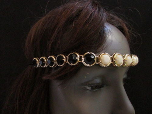 Elastic Head Chain Silver Cream Black White Blue Teal Beads Hair Piece Jewelry Women Wedding Accessories