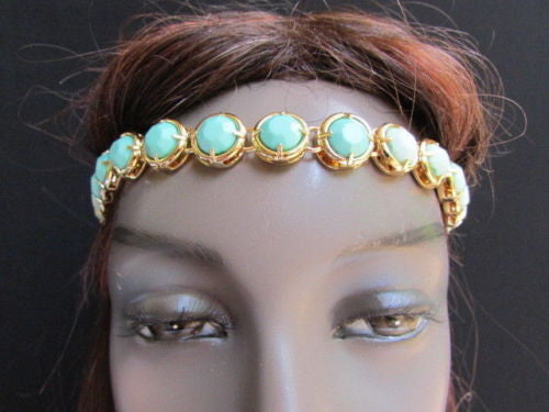 Elastic Head Chain Silver Cream Black White Blue Teal Beads Hair Piece Jewelry Women Wedding Accessories