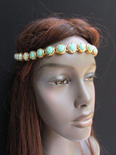 Elastic Head Chain Silver Cream Black White Blue Teal Beads Hair Piece Jewelry Women Wedding Accessories