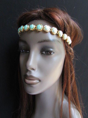 Elastic Head Chain Silver Cream Black White Blue Teal Beads Hair Piece Jewelry Women Wedding Accessories