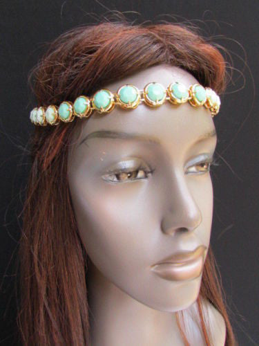 Elastic Head Chain Silver Cream Black White Blue Teal Beads Hair Piece Jewelry Women Wedding Accessories