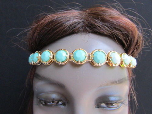 Elastic Head Chain Silver Cream Black White Blue Teal Beads Hair Piece Jewelry Women Wedding Accessories