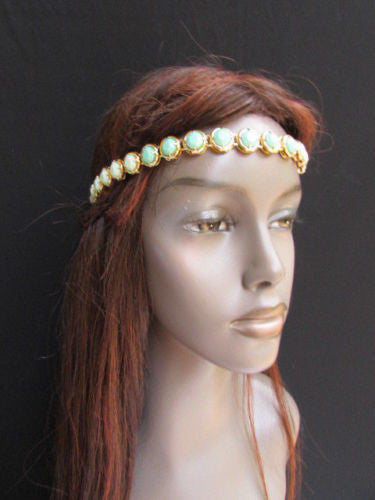 Elastic Head Chain Silver Cream Black White Blue Teal Beads Hair Piece Jewelry Women Wedding Accessories