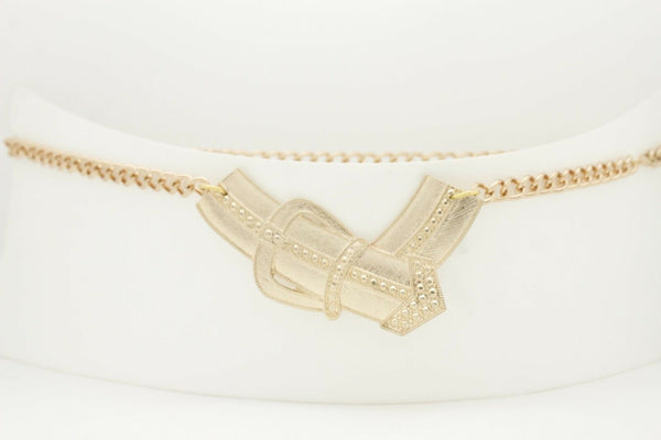 Fun Women Belt Hip High Waist Gold Metal Chain Big Wide Buckle Charm Size XS S M