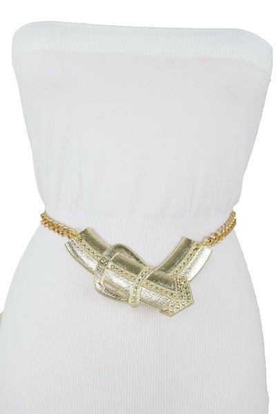 Fun Women Belt Hip High Waist Gold Metal Chain Big Wide Buckle Charm Size XS S M