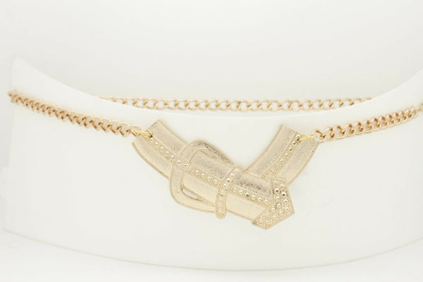 Fun Women Belt Hip High Waist Gold Metal Chain Big Wide Buckle Charm Size XS S M