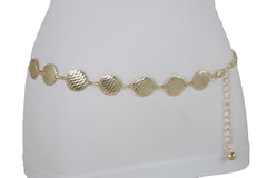 Round Circle Charms Metal Chain Links Narrow Belt
