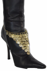 Gold Metal Boot Bracelet Chain Anklet Shoe Coins Charm Multi Strands Thick