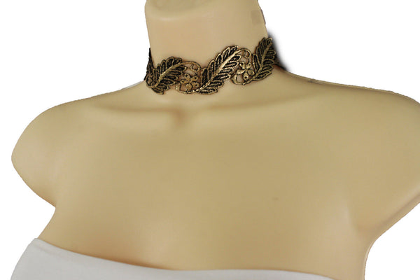 Gold Black Wide Long Leaves Flower Choker Necklace New Women Chunky Hip Hop Fashion Jewelry Accessories
