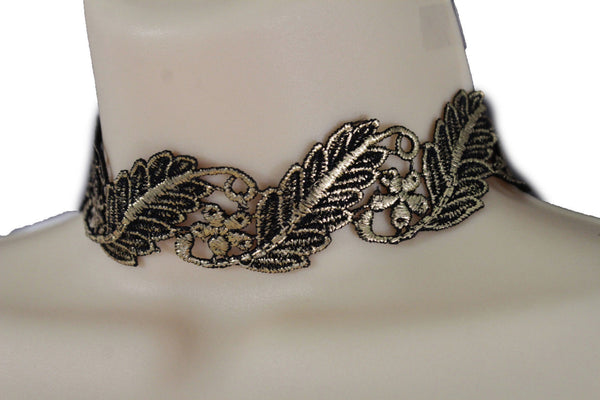 Gold Black Wide Long Leaves Flower Choker Necklace New Women Chunky Hip Hop Fashion Jewelry Accessories