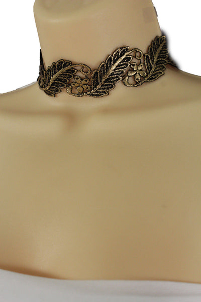 Gold Black Wide Long Leaves Flower Choker Necklace New Women Chunky Hip Hop Fashion Jewelry Accessories