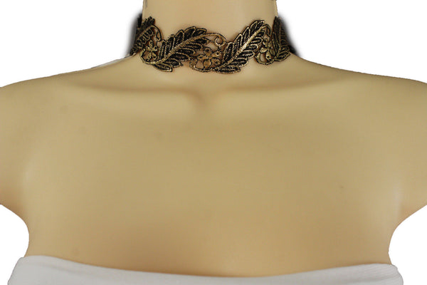 Gold Black Wide Long Leaves Flower Choker Necklace New Women Chunky Hip Hop Fashion Jewelry Accessories