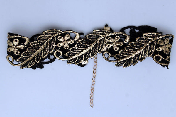 Gold Black Wide Long Leaves Flower Choker Necklace New Women Chunky Hip Hop Fashion Jewelry Accessories