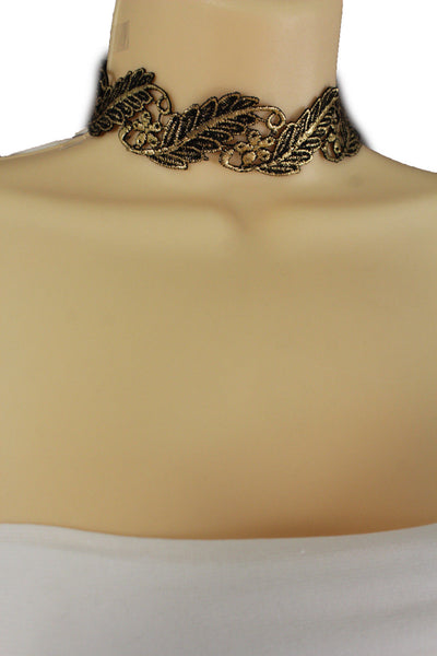 Gold Black Wide Long Leaves Flower Choker Necklace New Women Chunky Hip Hop Fashion Jewelry Accessories