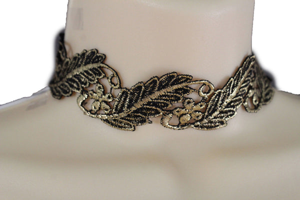 Gold Black Wide Long Leaves Flower Choker Necklace New Women Chunky Hip Hop Fashion Jewelry Accessories