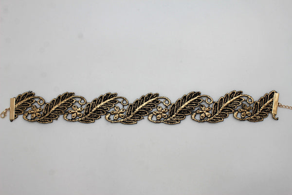 Gold Black Wide Long Leaves Flower Choker Necklace New Women Chunky Hip Hop Fashion Jewelry Accessories
