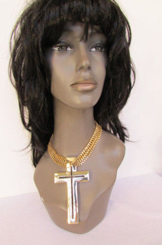 Gold Metal Dangle Chain Links Choker Necklace Large Cross New Women Fashion Accessories