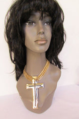 Gold Metal Dangle Chain Links Choker Necklace Large Cross