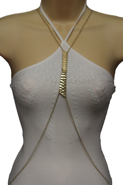 Gold Double Metal Plate Body Chains Long Necklace Jewelry Beach Harness Bikini Basic New Women Accessories