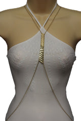 Gold Double Metal Plate Body Chains Long Necklace Jewelry Beach Harness
