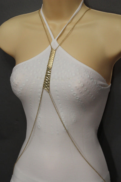 Gold Double Metal Plate Body Chains Long Necklace Jewelry Beach Harness Bikini Basic New Women Accessories