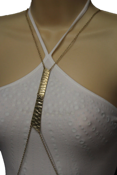 Gold Double Metal Plate Body Chains Long Necklace Jewelry Beach Harness Bikini Basic New Women Accessories