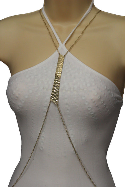 Gold Double Metal Plate Body Chains Long Necklace Jewelry Beach Harness Bikini Basic New Women Accessories
