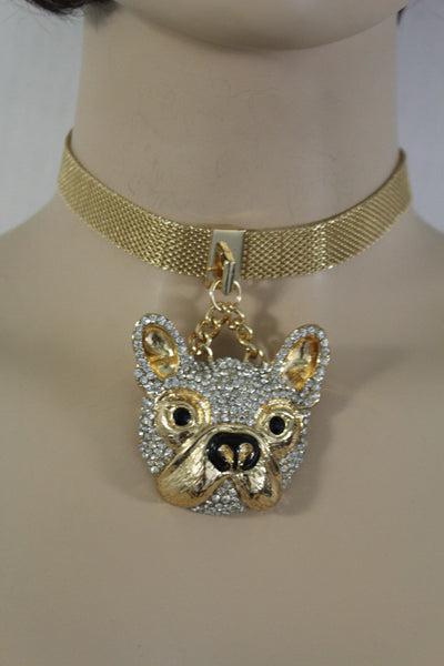 Gold Mesh Metal Charm Dog Pet Pendant Choker Necklace Hip Hop Sexy New Women Fashion Accessories