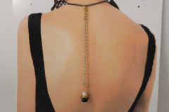 Gold Metal Back Necklace Silver Bead Black Gift Box Pendant