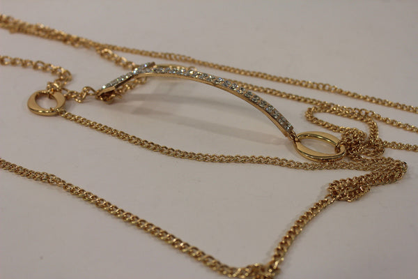 Gold Metal Body Chain Big Rhinestones Cross Harness Bikini Long Necklace Women Accessories