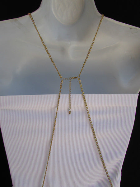 Gold Metal Body Chain Rhinestones Multi Mini Cross Pendant Necklace New Women Jewelry Accessories