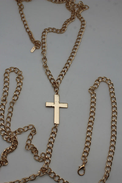 Gold Metal Body Chains Harness Cross Charm long Necklace New Women Fashion Jewelry Accessories
