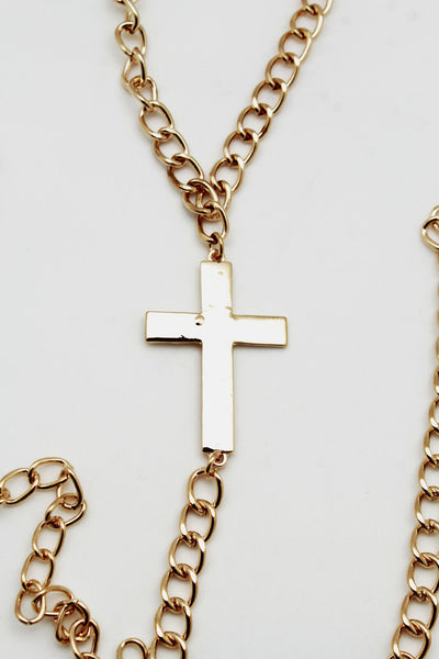 Gold Metal Body Chains Harness Cross Charm long Necklace New Women Fashion Jewelry Accessories