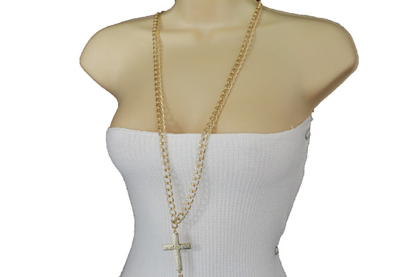 Gold Metal Body Chains Harness Cross Charm long Necklace New Women Fashion Jewelry Accessories