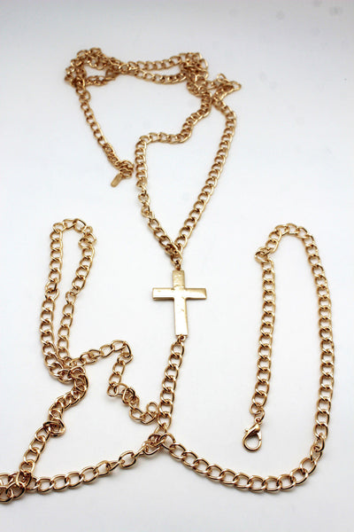 Gold Metal Body Chains Harness Cross Charm long Necklace New Women Fashion Jewelry Accessories
