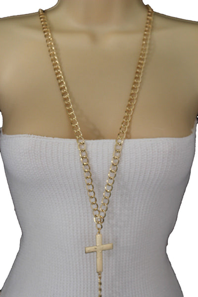 Gold Metal Body Chains Harness Cross Charm long Necklace New Women Fashion Jewelry Accessories