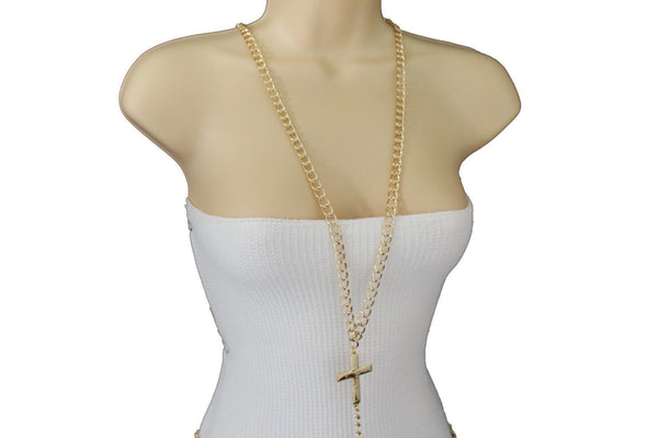 Gold Metal Body Chains Harness Cross Charm long Necklace New Women Fashion Jewelry Accessories
