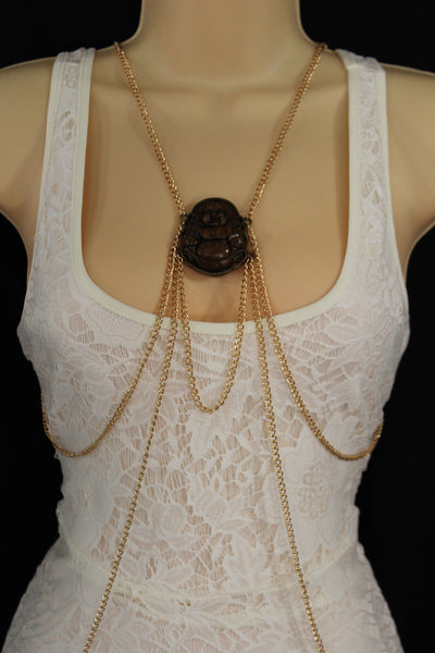 Gold Metal Body Chains Harness Pool Necklace Buddha Charm Women Fashion Jewelry Accessories