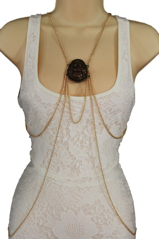 Gold Metal Body Chains Harness Pool Necklace Buddha Charm Women Fashion Jewelry Accessories