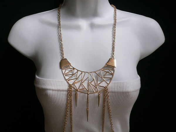 Gold Metal Body Chains Large Moon Geometric Shapes Pendant Long Necklace New Women Accessories
