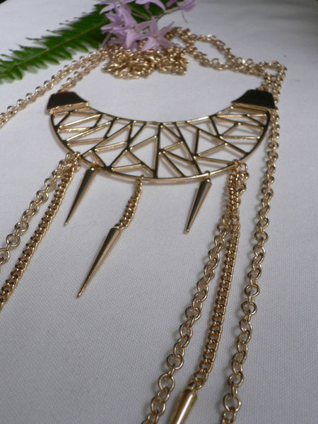 Gold Metal Body Chains Large Moon Geometric Shapes Pendant Long Necklace New Women Accessories