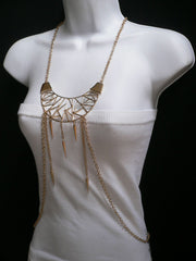 Gold Metal Body Chains Large Moon Geometric Shapes Pendant Long Necklace