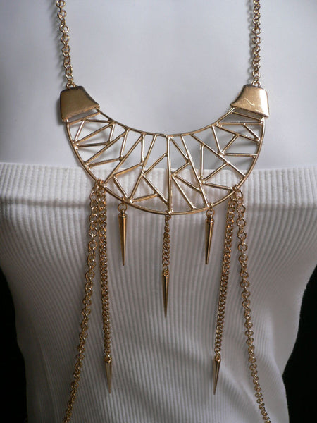 Gold Metal Body Chains Large Moon Geometric Shapes Pendant Long Necklace New Women Accessories