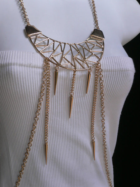 Gold Metal Body Chains Large Moon Geometric Shapes Pendant Long Necklace New Women Accessories