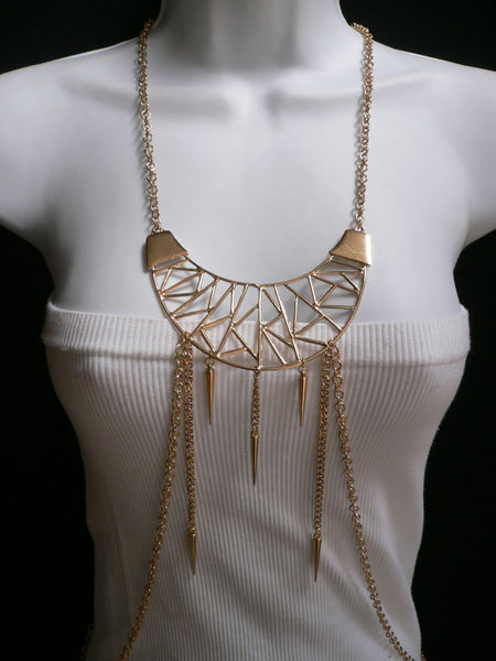 Gold Metal Body Chains Large Moon Geometric Shapes Pendant Long Necklace New Women Accessories